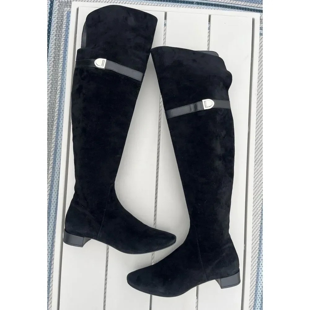 Christian Dior Knee High Suede Leather Boots - Size 39/9 - Black
